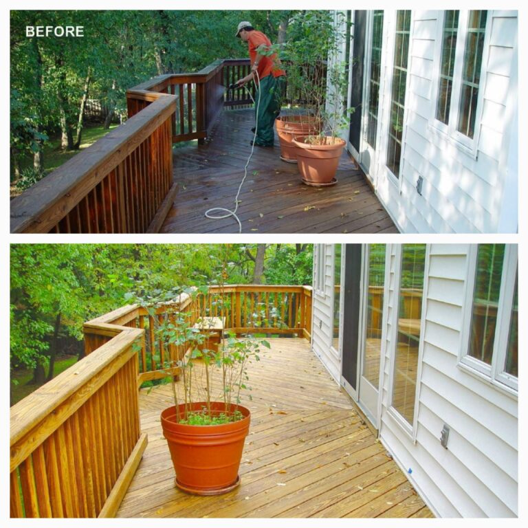 Before And After image of deck pressure washing service